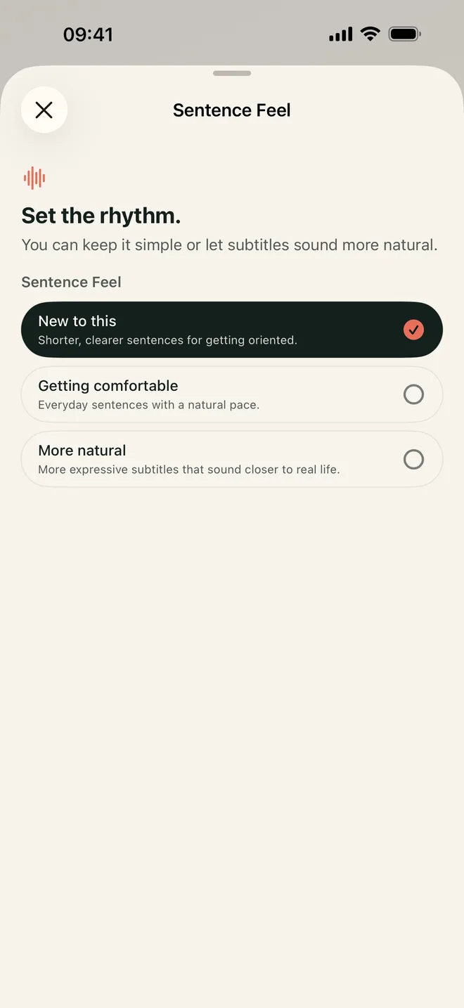 Kapio Sentence Feel screen with three sentence-style choices