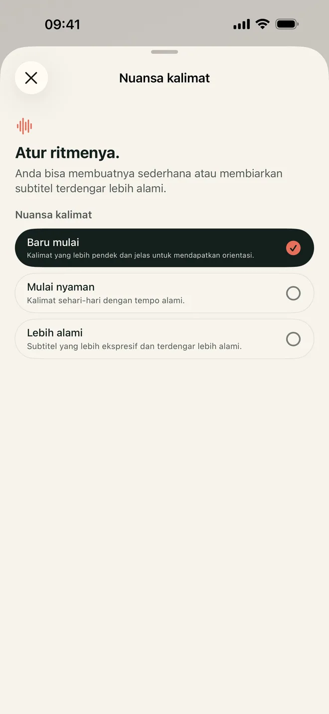 Tiga pilihan gaya kalimat Kapio untuk menentukan seberapa banyak bahasa yang ditemui dalam satu momen