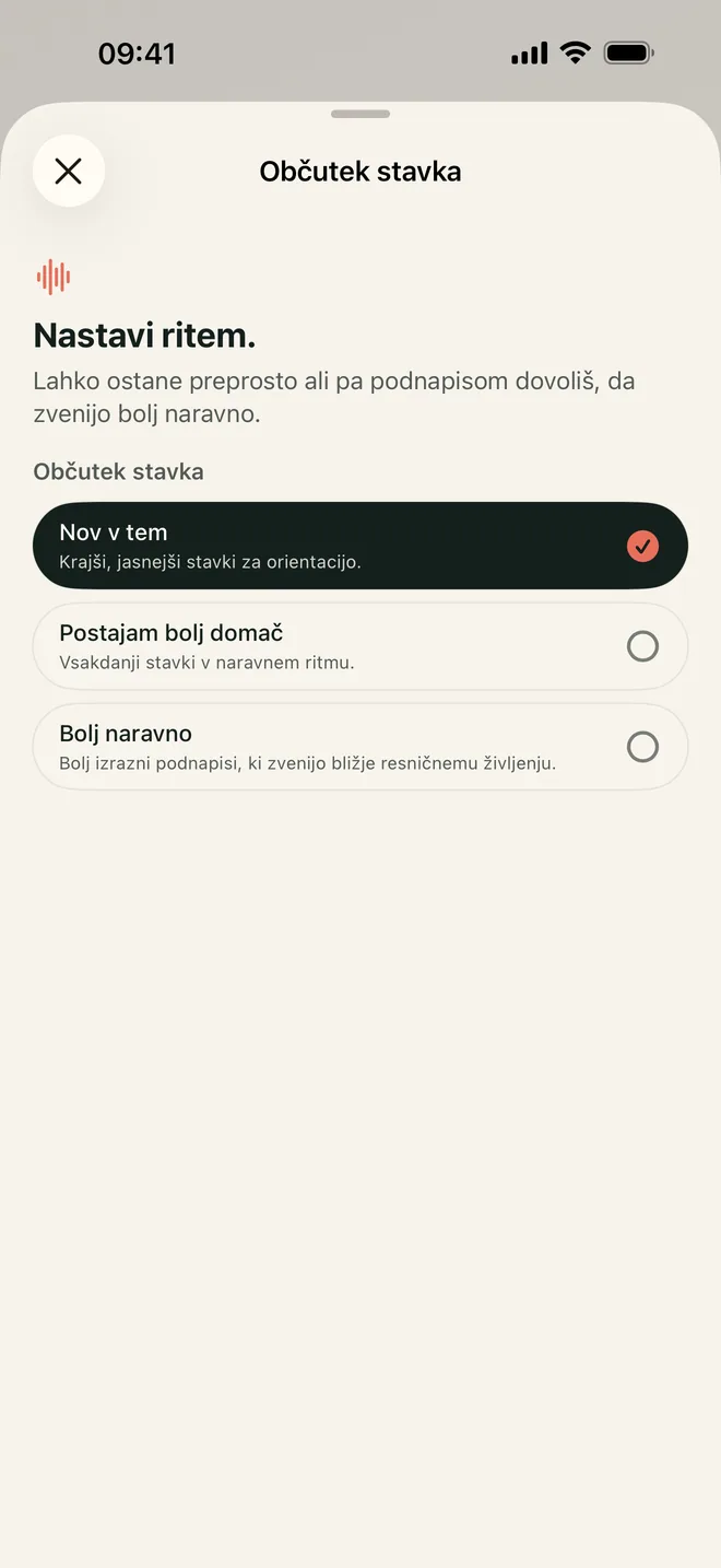 Izbira slogov stavkov Kapio za določanje količine jezika v trenutku s kamere